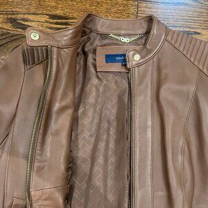 Tan Cole Haan Leather Bomber Jacket Size Medium